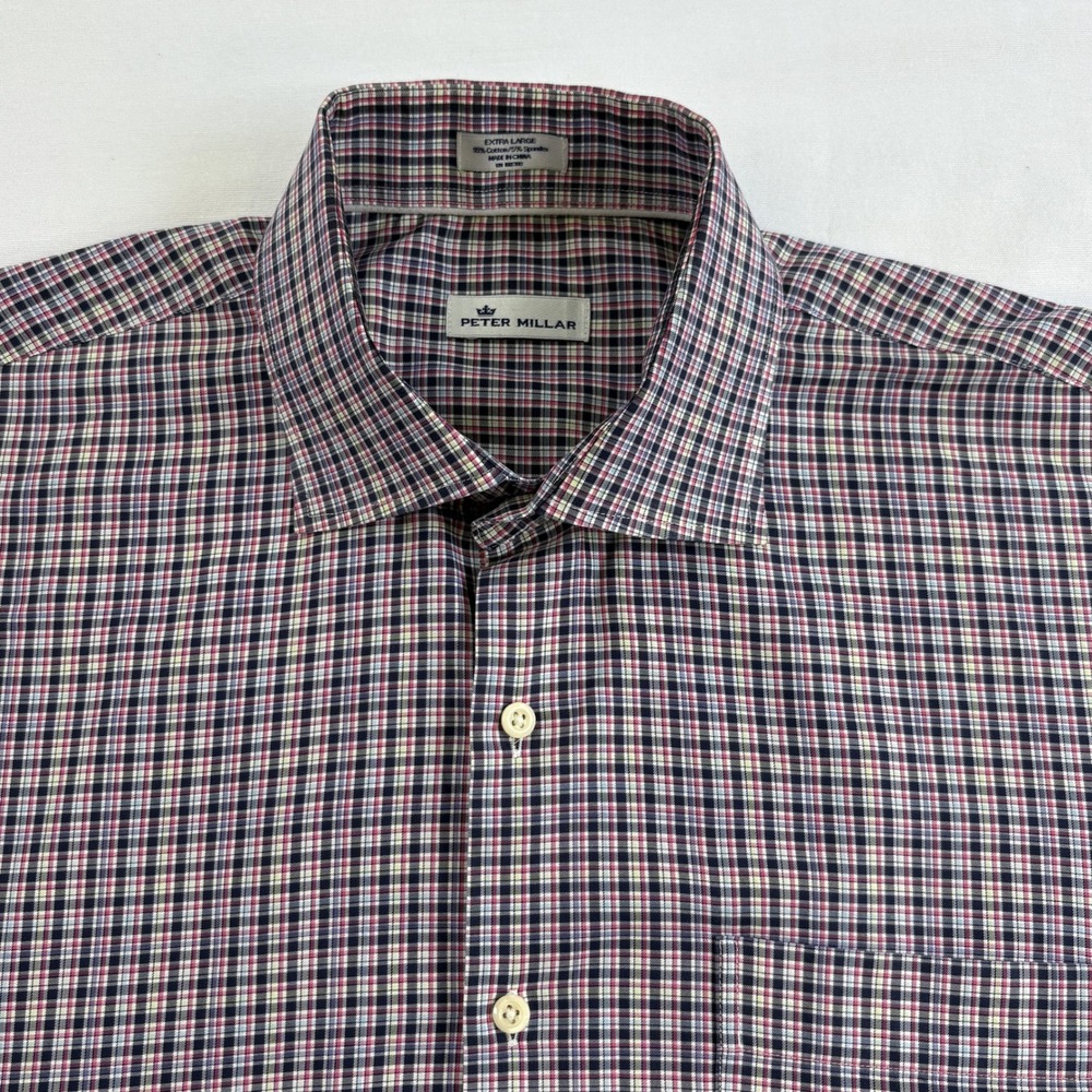 Peter Millar Crown Ease Triberg Multi Check Shirt Mens XL Long Sleeve MF18W08CSL